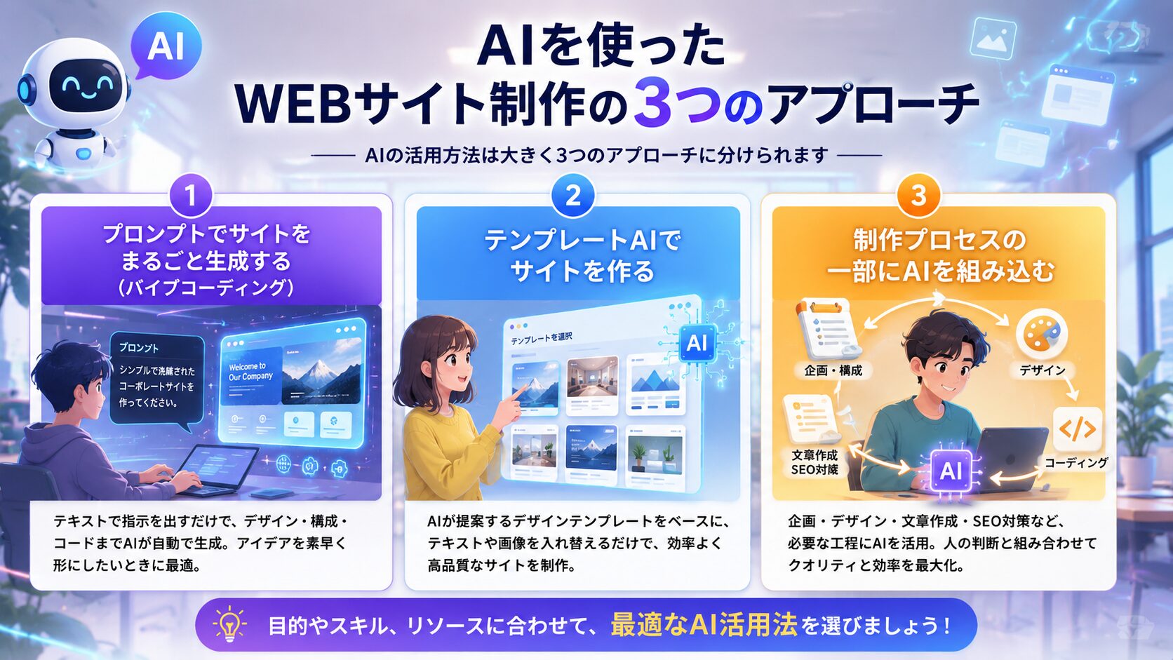 AIとWEBサイト制作の関係、3つのアプローチ