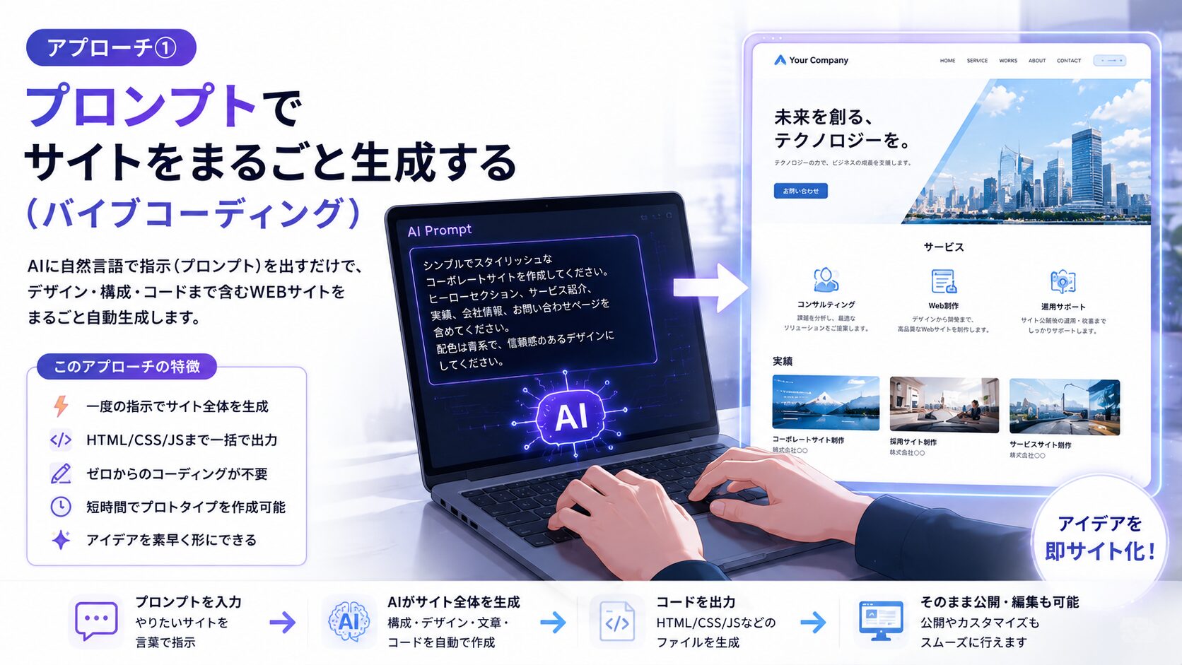 アプローチ①プロンプトでサイトをまるごと生成するバイブコーディング