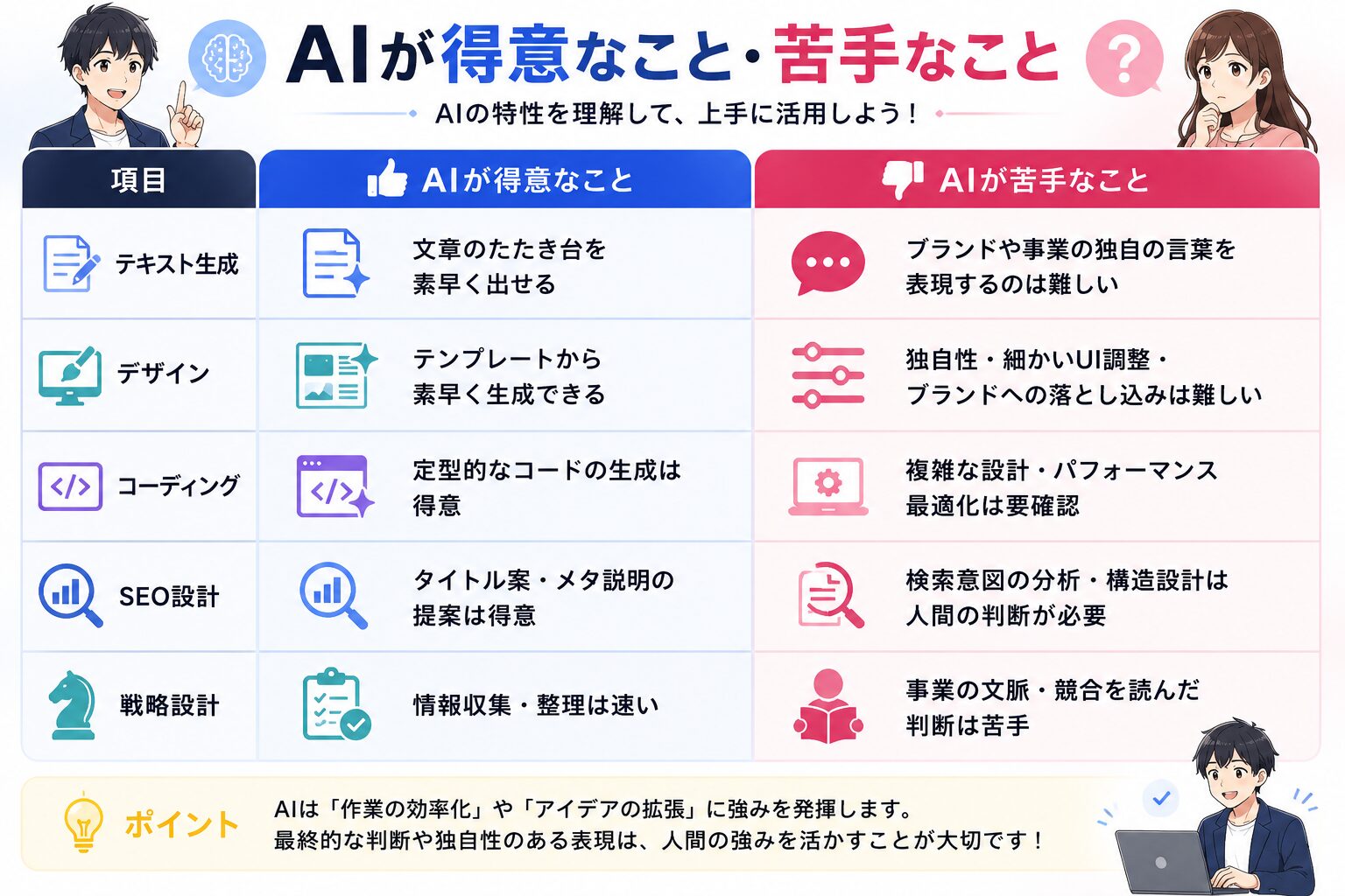AIが得意なこと・苦手なこと比較表