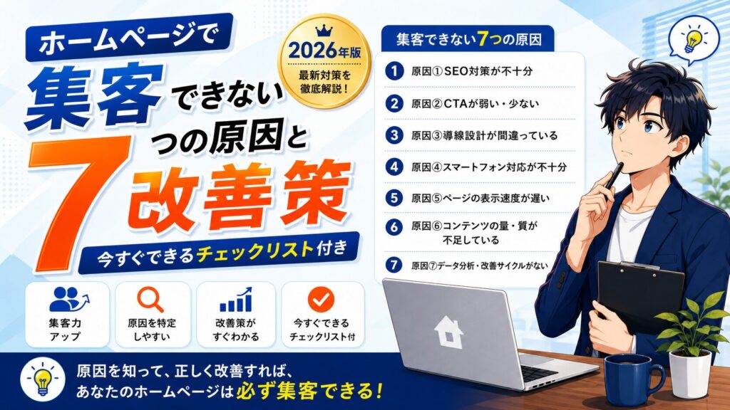 ホームページで集客できない7つの原因と改善策【今すぐできるチェックリスト付き｜2026年版】