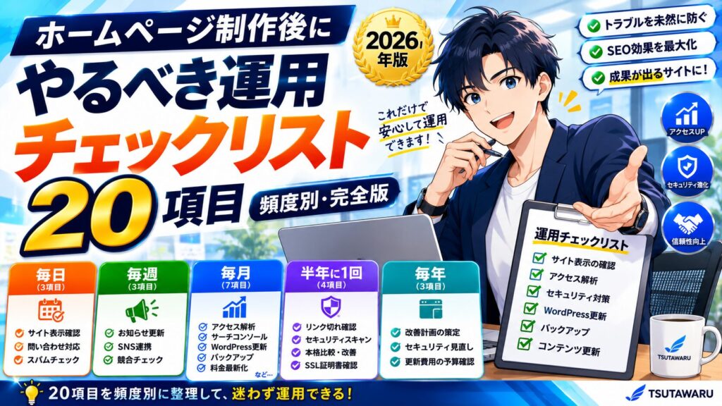 ホームページ制作後にやるべき運用チェックリスト20項目【頻度別・完全版｜2026年】