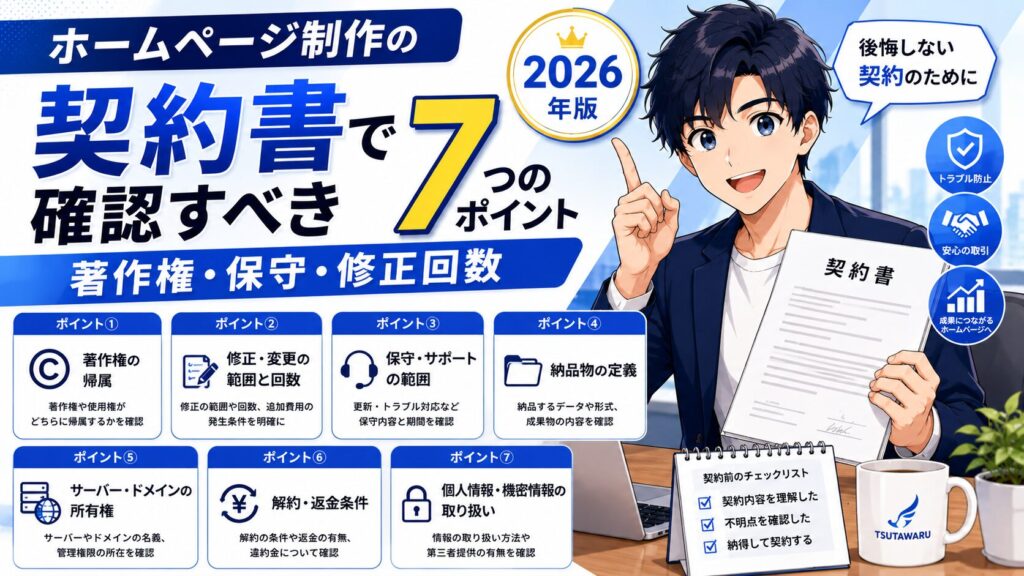 ホームページ制作の契約書で確認すべき7つのポイント【著作権・保守・修正回数｜2026年版】