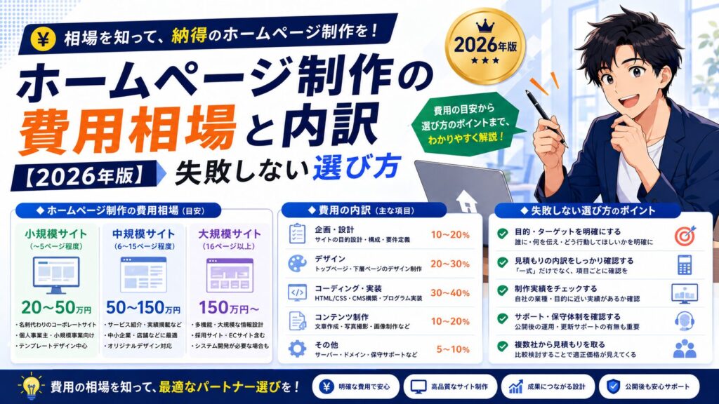 ホームページ制作の費用相場と内訳【2026年版】失敗しない選び方